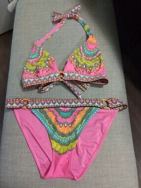 Vintage Victorias Secret Multicolor Paisley Halter Bikini Set